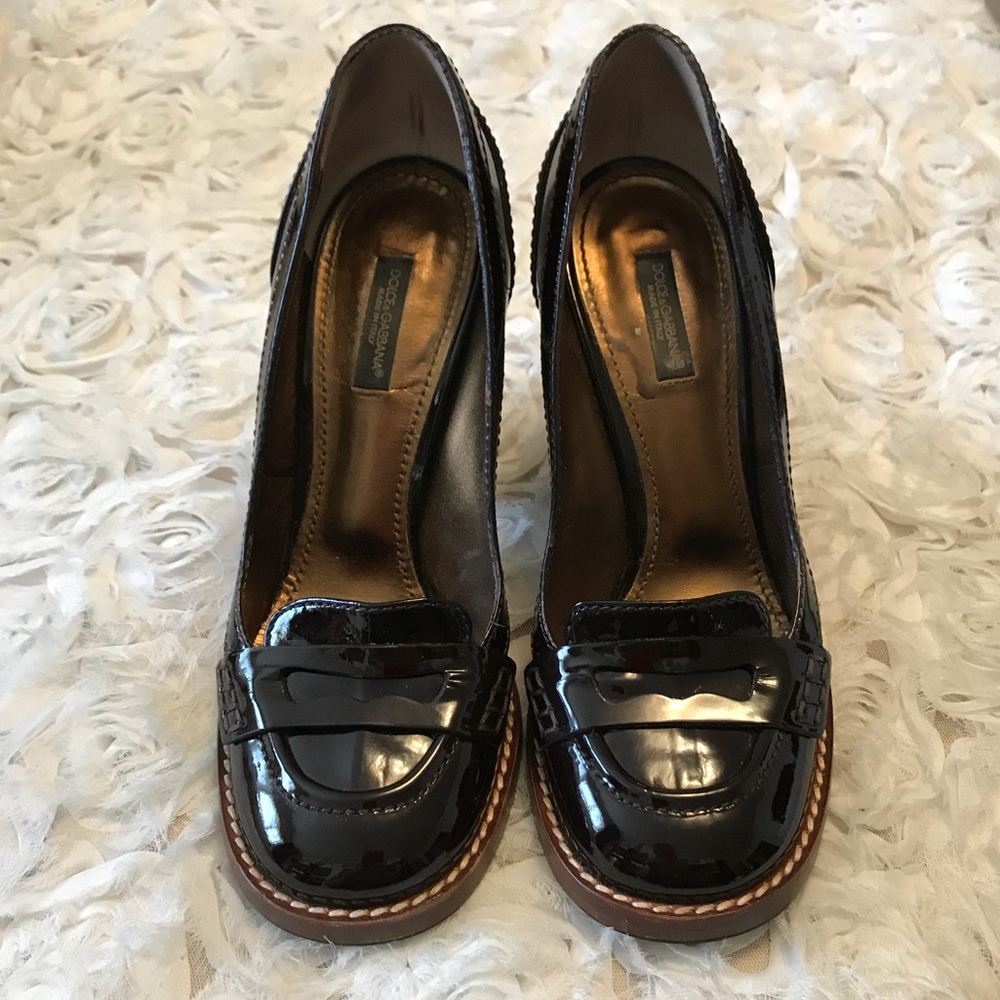 Vintage Dolce & Gabbana Patent Leather Penny Loafer Pumps